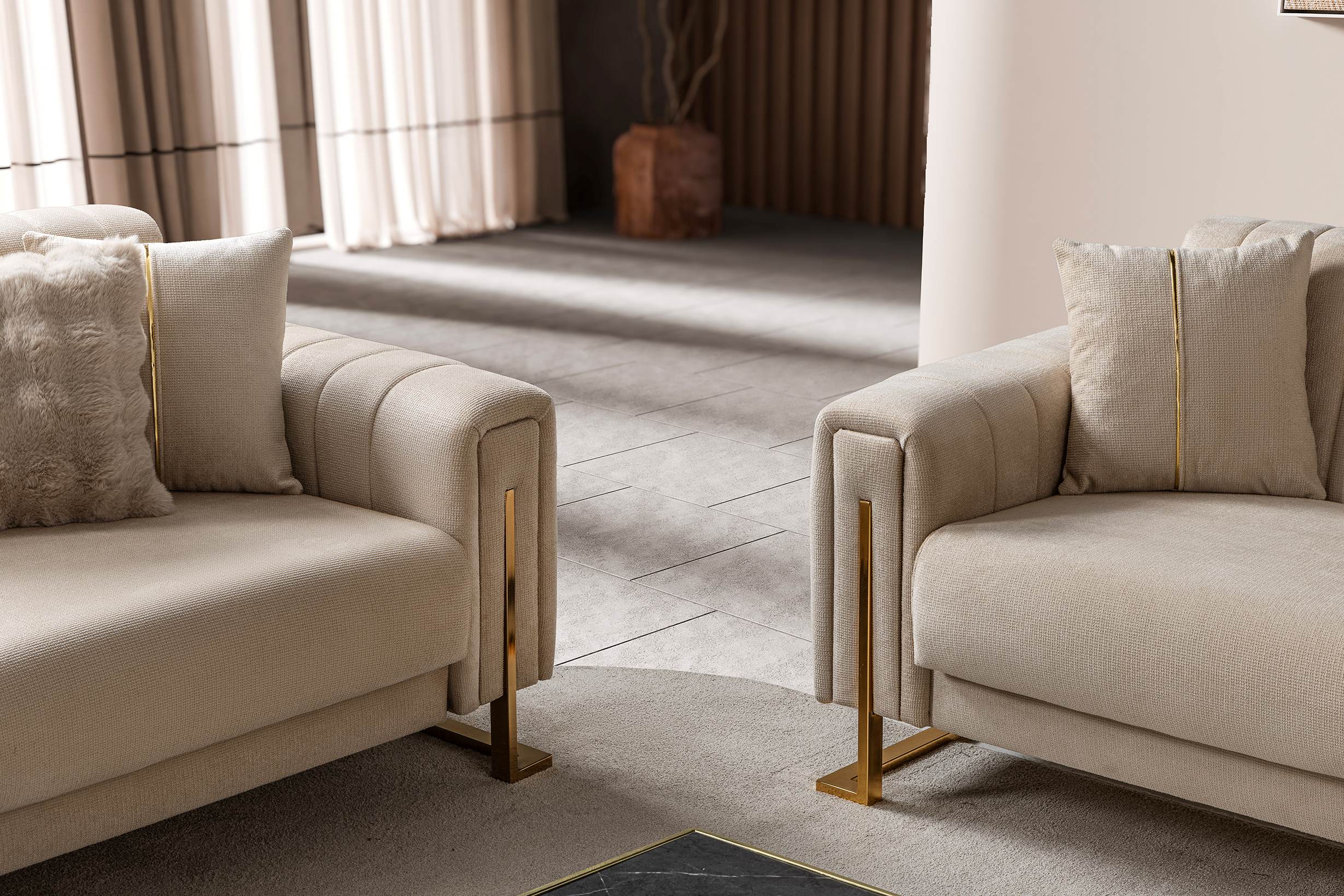 Othello Velvet Sofa Bed with Storage Beige Gold