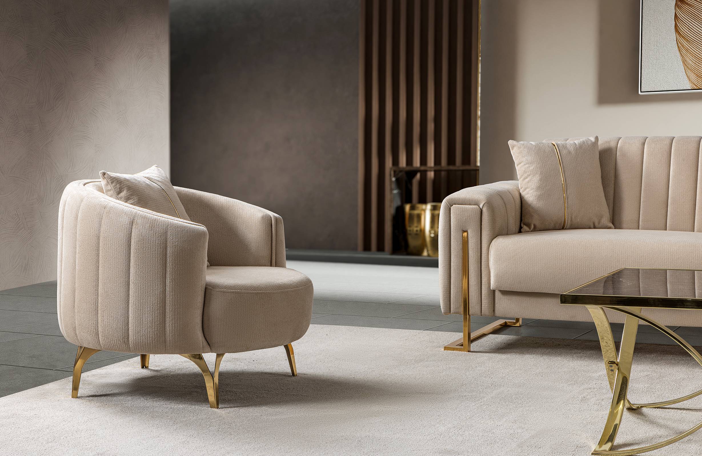 Othello Velvet Sofa Bed with Storage Beige Gold