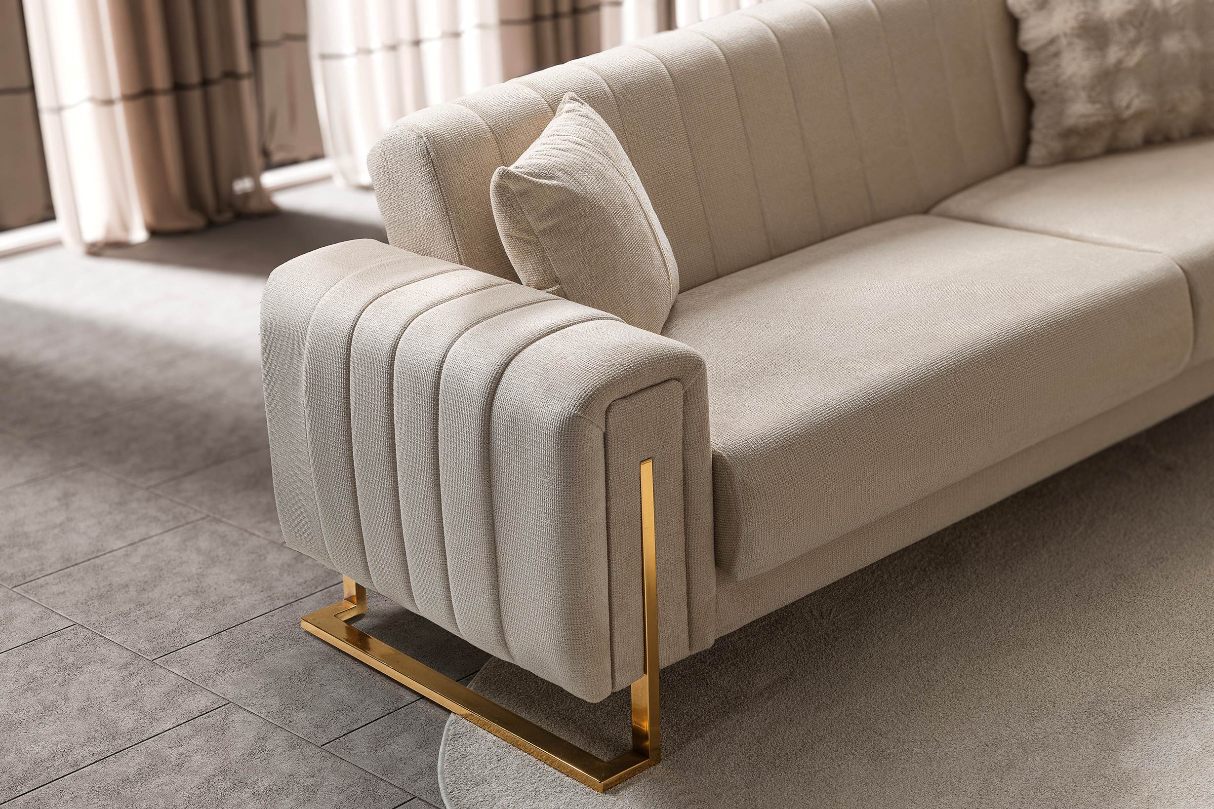 Othello Velvet Sofa Bed with Storage Beige Gold