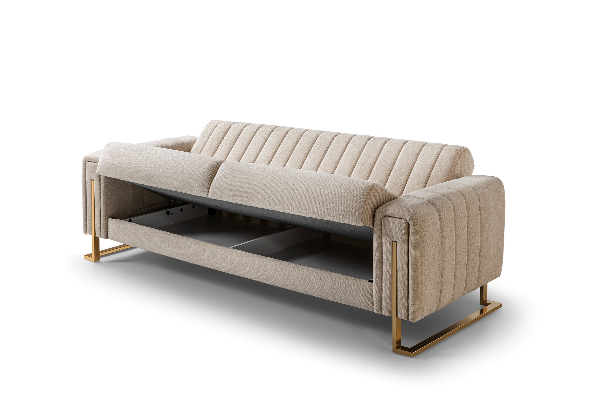 Othello Velvet Sofa Bed with Storage Beige Gold