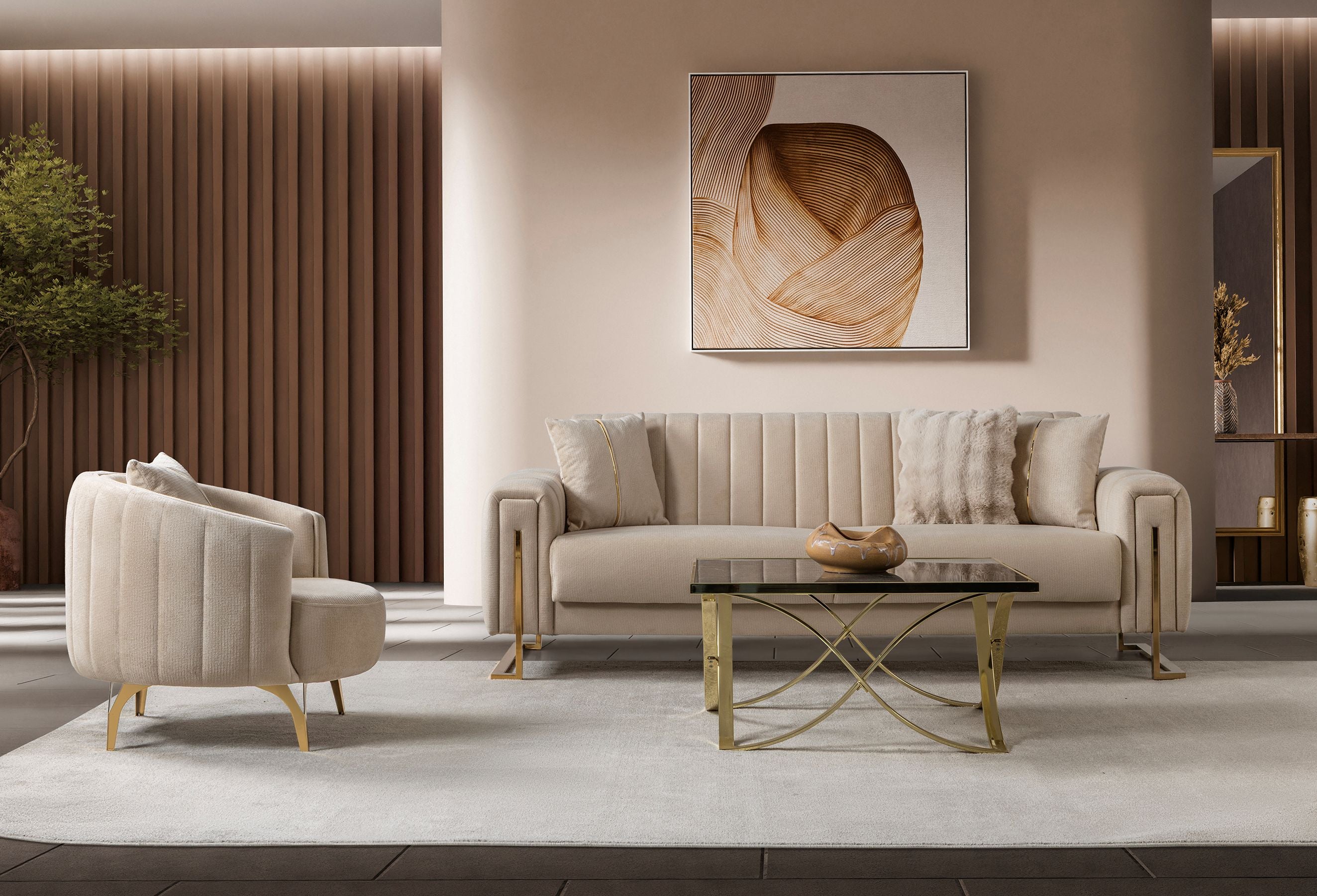Othello Velvet Sofa Bed with Storage Beige Gold