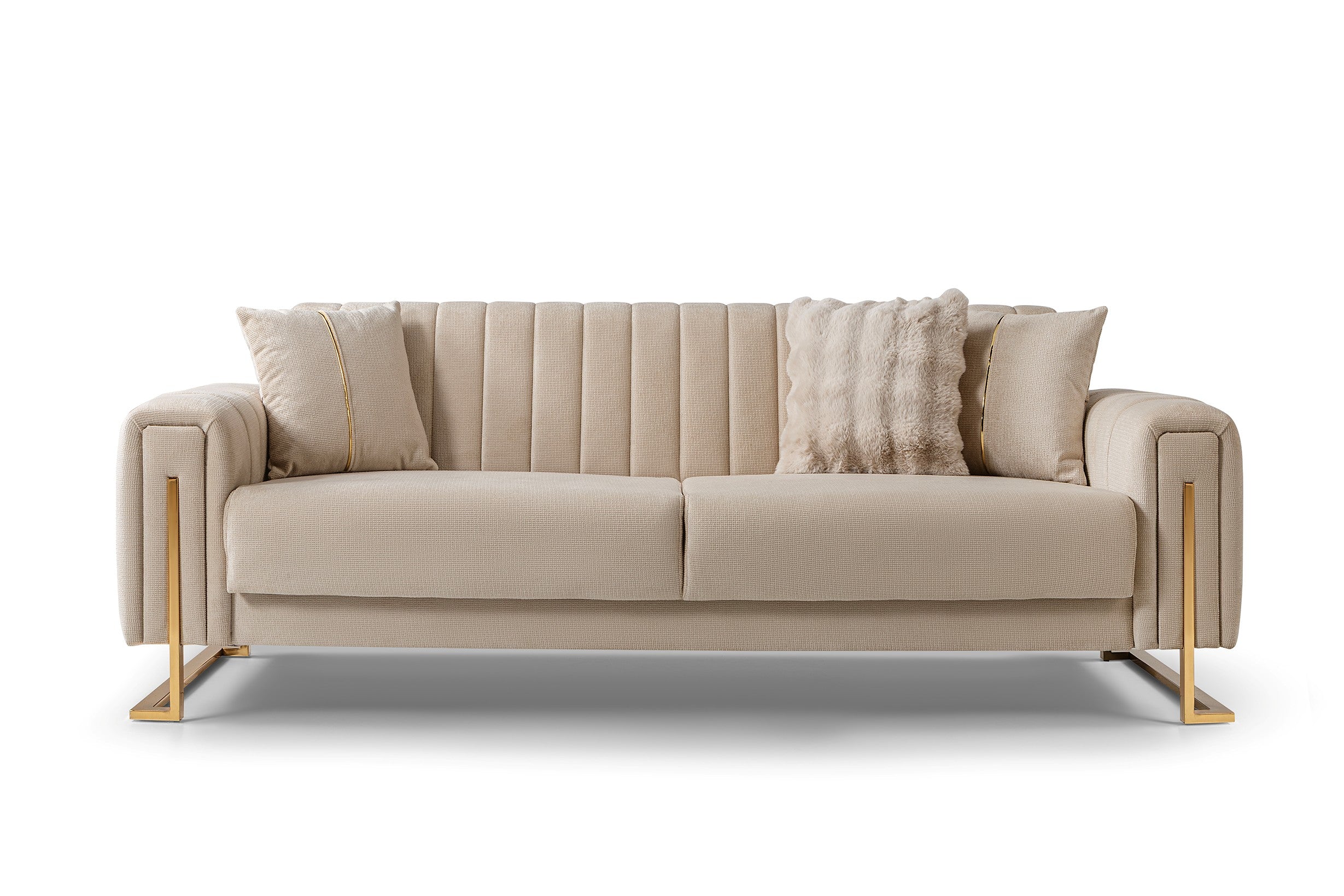 Othello Velvet Sofa Bed with Storage Beige Gold