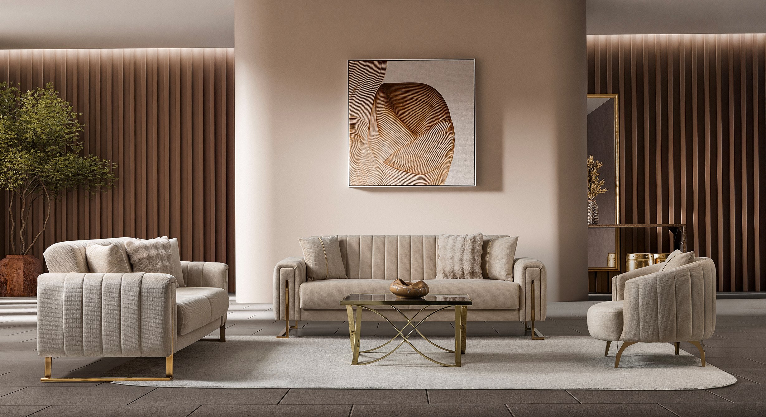 Othello Velvet Sofa Bed with Storage Beige Gold
