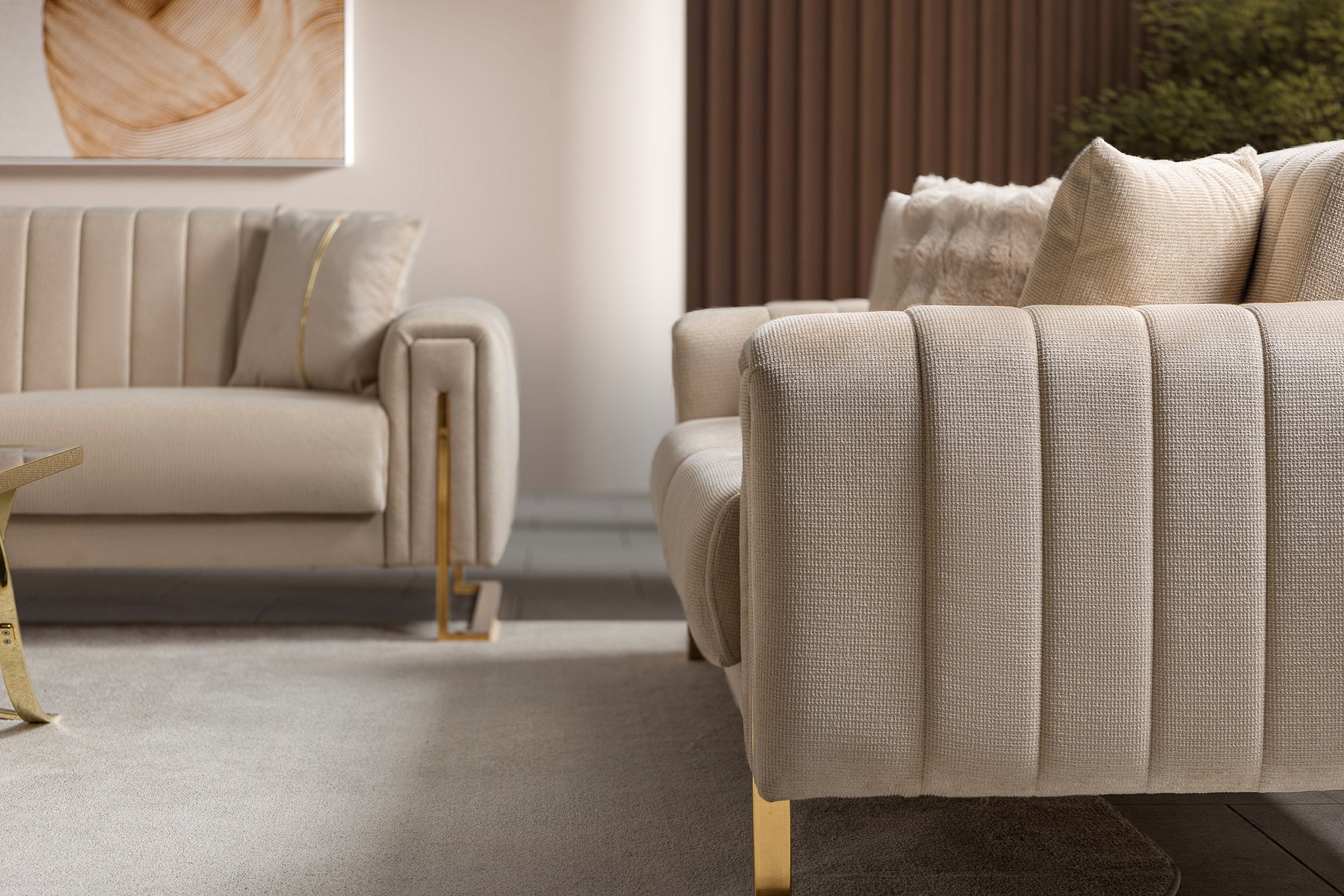 Othello Velvet Sofa Bed with Storage Beige Gold