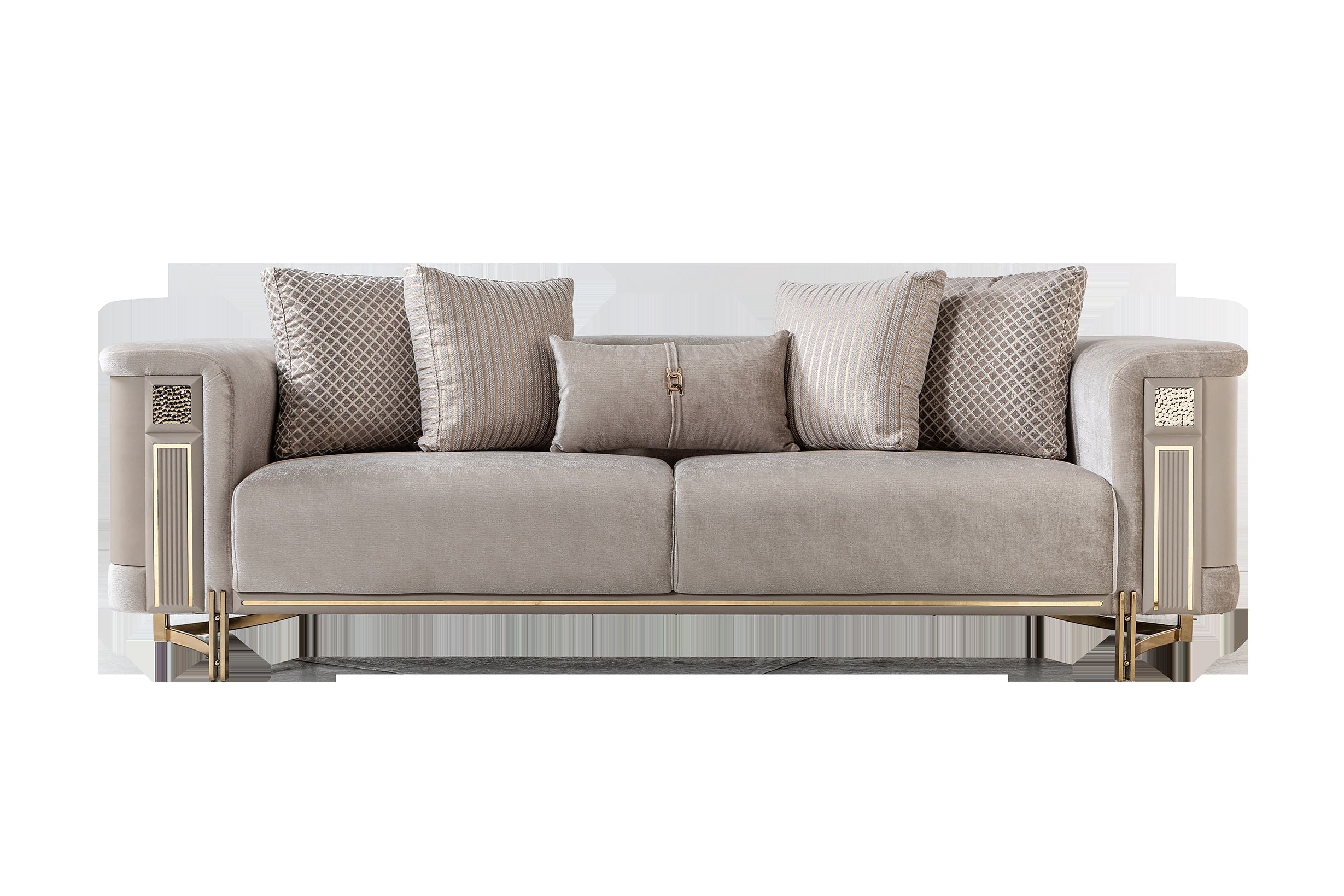 Mirage Luxury Velvet Sofa Set Ivory Gold