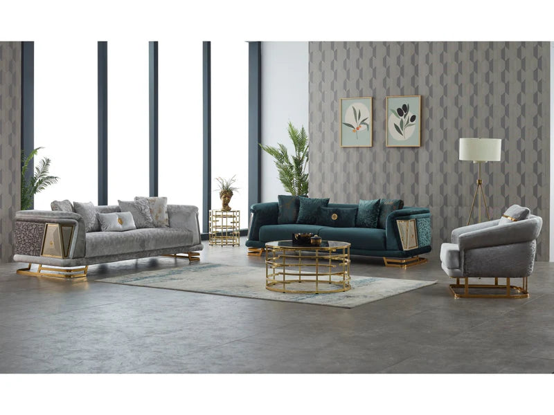 Milenyum Velvet Modern Sofa Set Cream