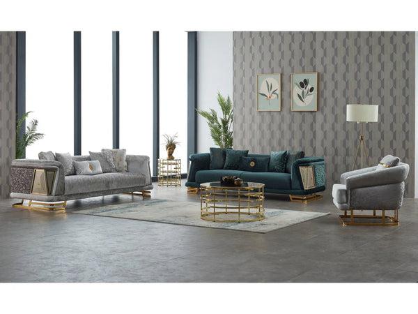 Milenyum Velvet Modern Sofa Set Dark Grey