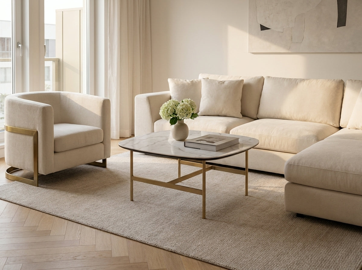 Bohemia White Ceramic Coffee Table Matt White & Gold