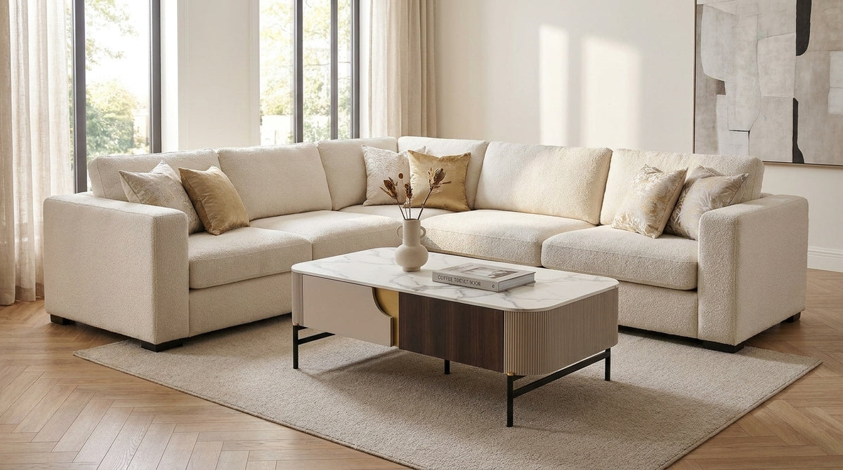 Chanel White Ceramic Coffee Table with Drawer Beige & Brown