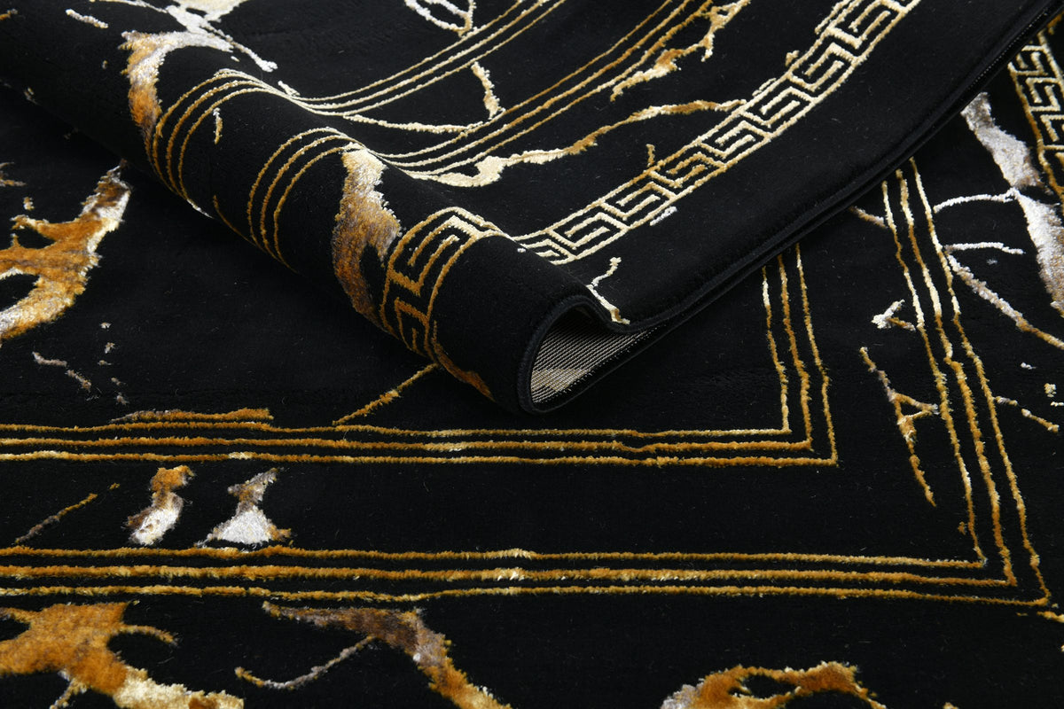 Zara Z093A Modern Area Rug Black Gold - Quality Rugs and Furniture