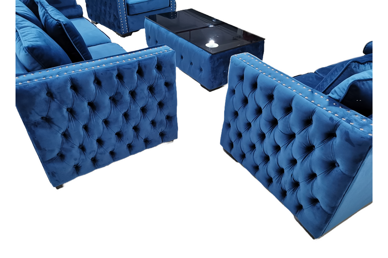 Ava Velvet Sofa Set Blue