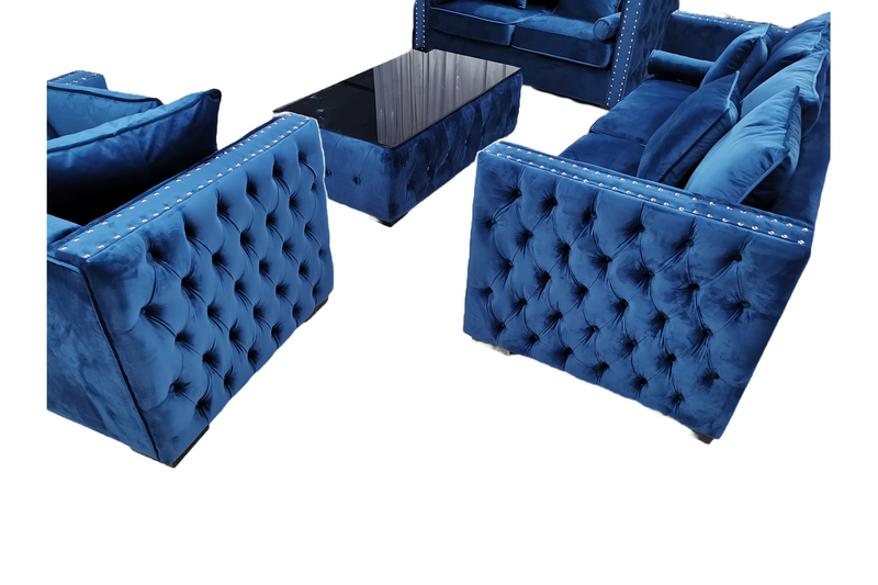 Ava Velvet Sofa Set Blue