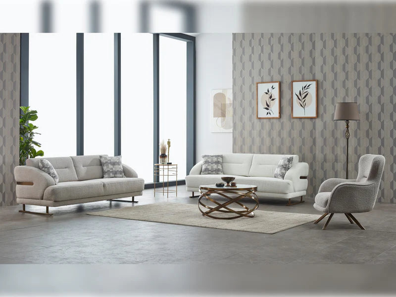 Panamera Beige Velvet Contemporary Sofa Set