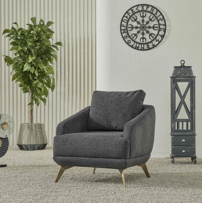 Prag Dark Grey Velvet Contemporary Sofa Set