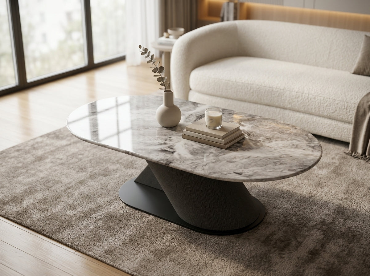 Elena Marble Top Modern Coffee Table Grey