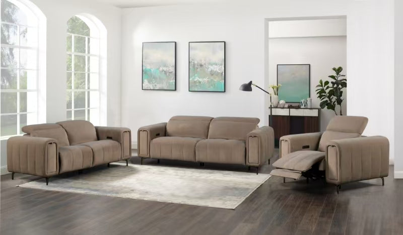 Full Seat Dual Electric Recliner Fabric Sofa