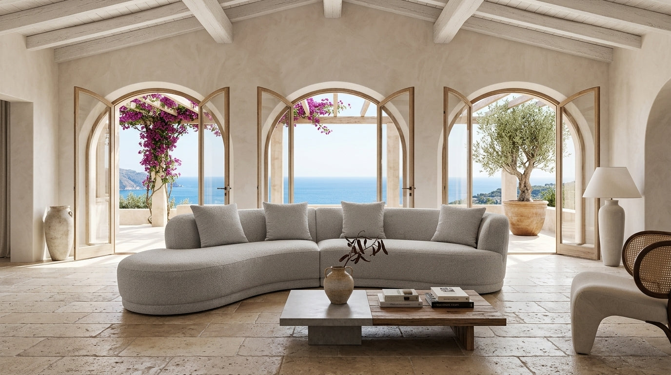 Cairo Modern Fabric Chaise with Loveseat Sofa Cream