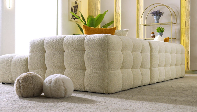 Teddy Luxury Velvet Corner Sofa Set Cream