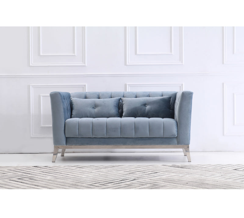 Cara Velvet Sofa Set Light Blue