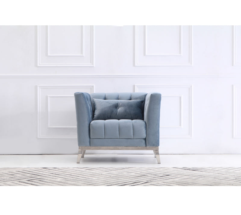 Cara Velvet Sofa Set Light Blue