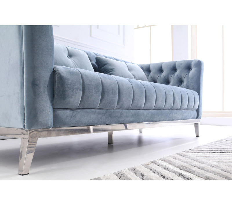 Cara Velvet Sofa Set Light Blue