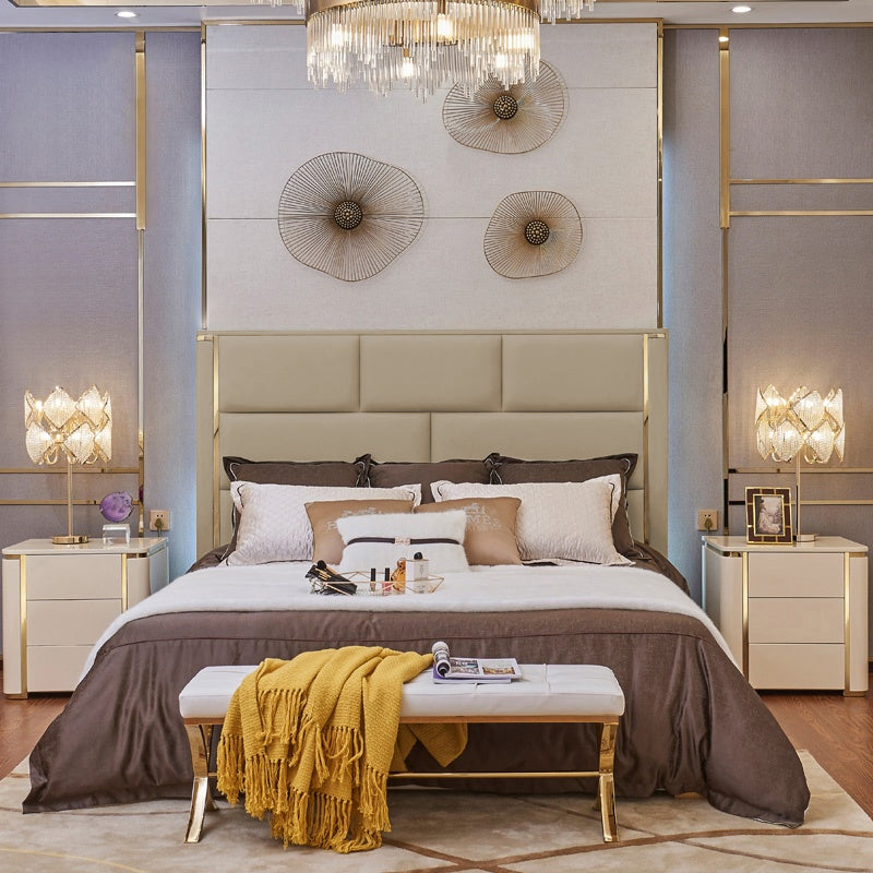 Norah King Bed Luxury Modern Grey Gold