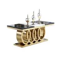 Abe Dining Table Stainless Steel Base Marble Top Gold Black - Quality Rugs and Furniture