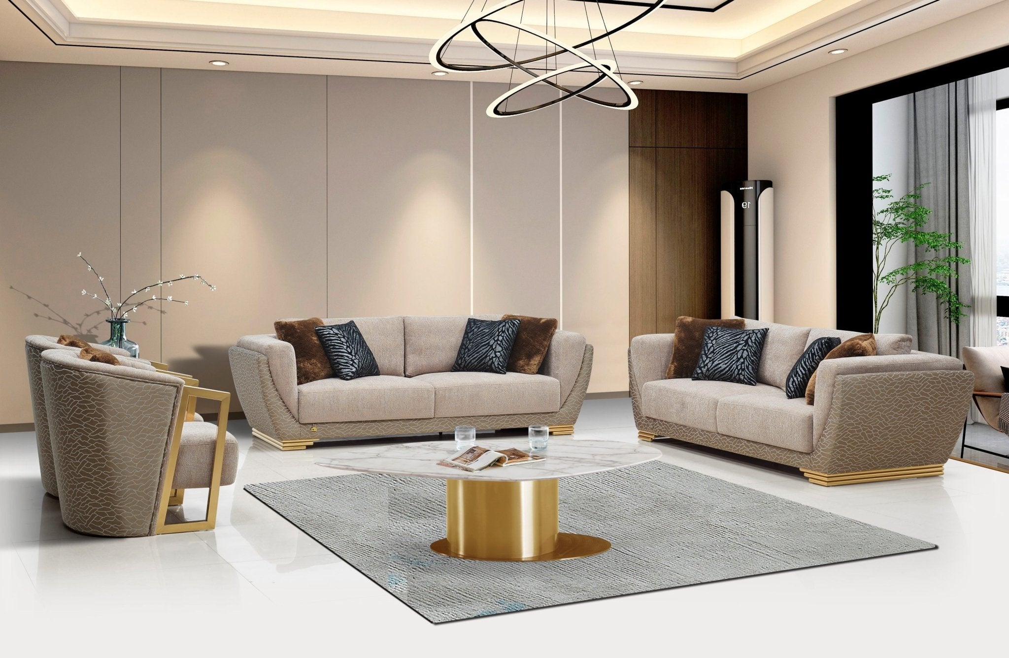 Acacia Modern Luxury Velvet Sofa Set Beige - Quality Rugs and Furniture