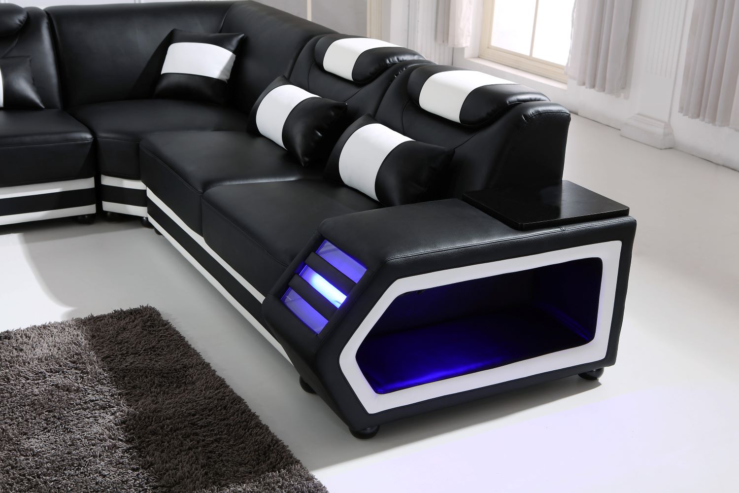 Alexes Hight Quality Genuine Leather Lounge Black White - Quality Rugs and Furniture