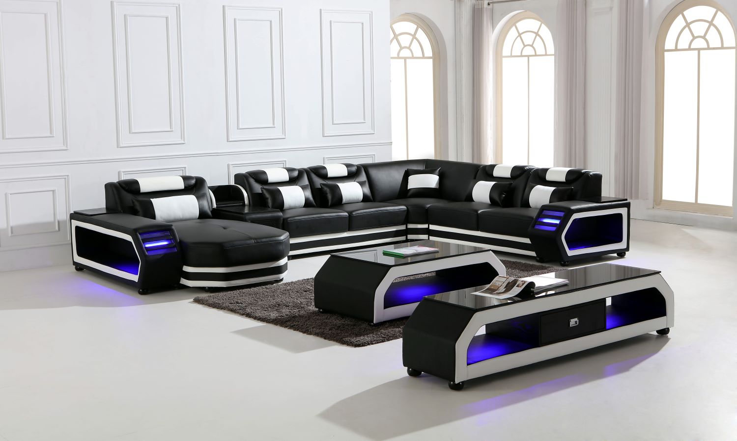 Alexes Hight Quality Genuine Leather Lounge Black White - Quality Rugs and Furniture