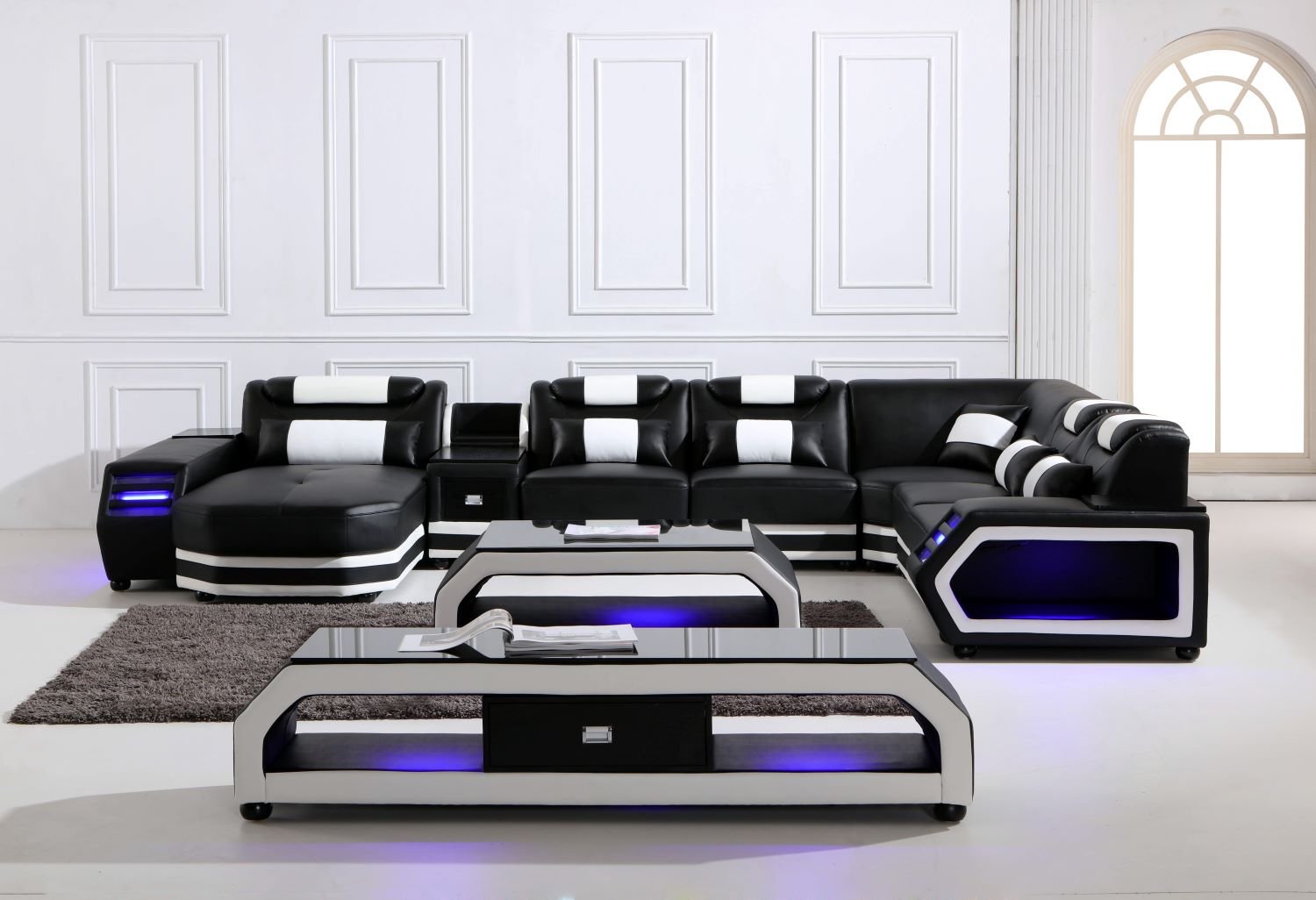 Alexes Hight Quality Genuine Leather Lounge Black White - Quality Rugs and Furniture