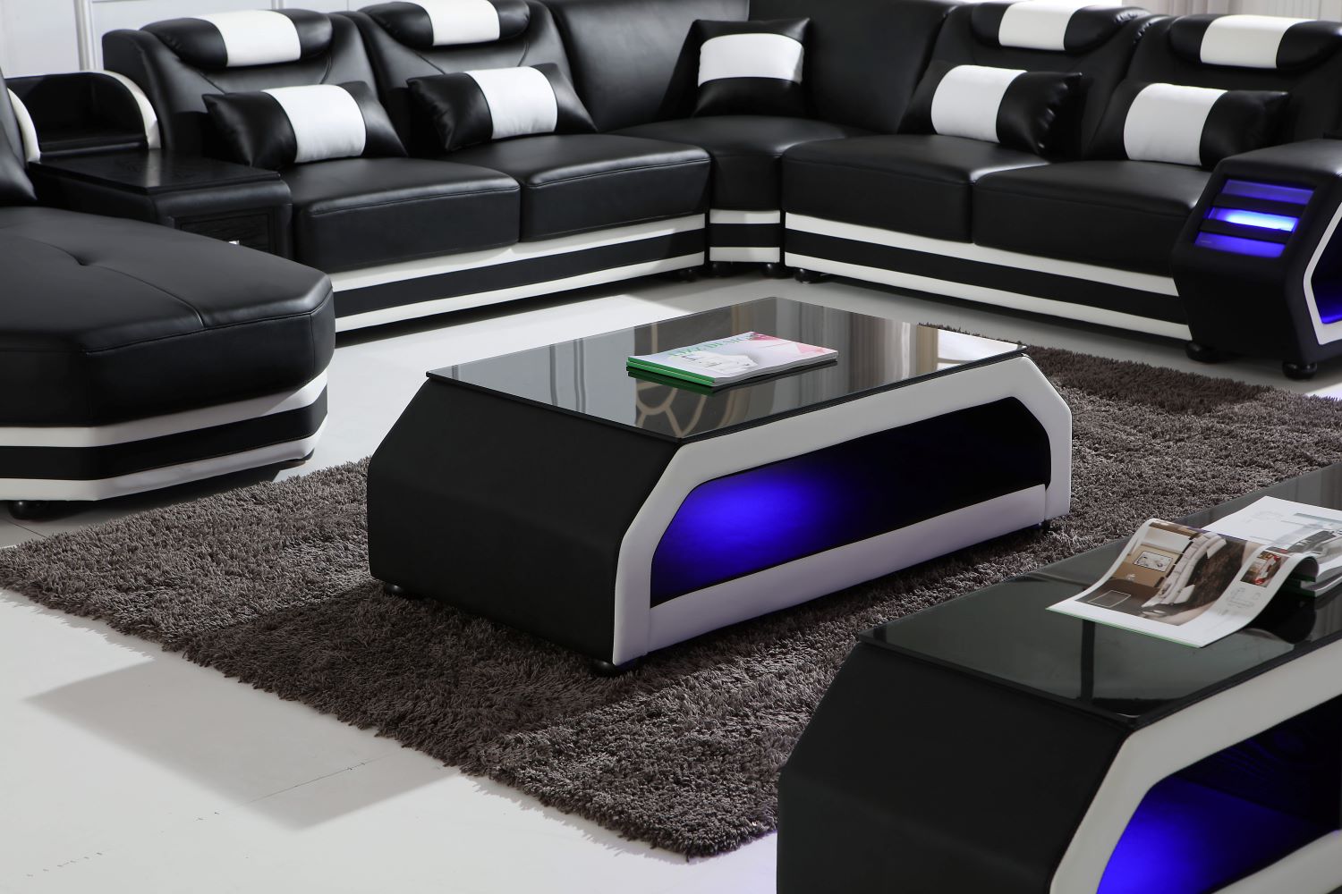 Alexes Hight Quality Genuine Leather Lounge Black White - Quality Rugs and Furniture