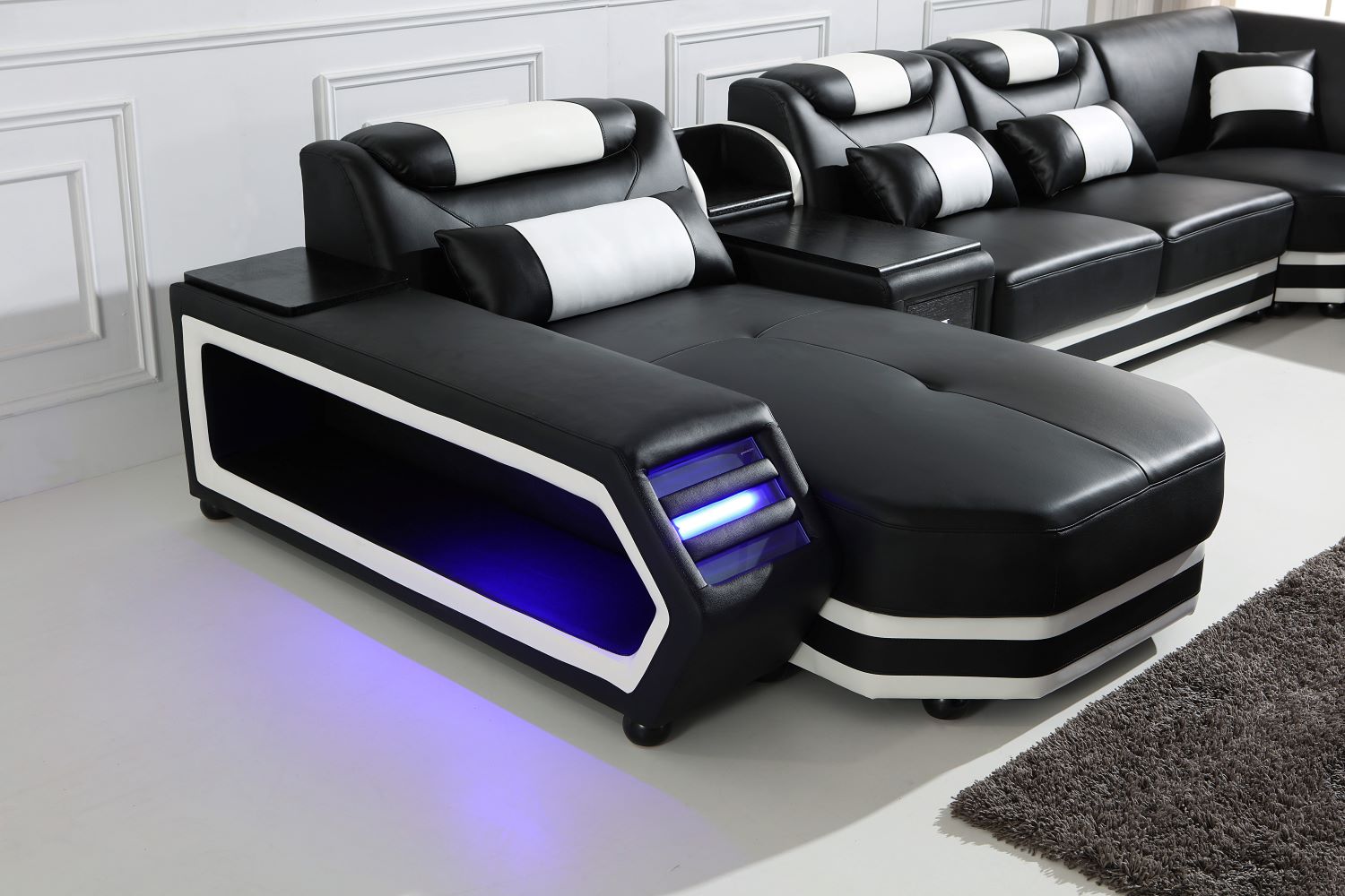 Alexes Hight Quality Genuine Leather Lounge Black White - Quality Rugs and Furniture