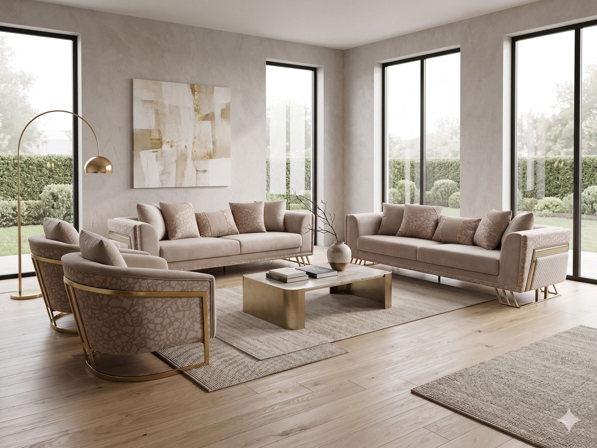 Amara Modern Luxury Velvet Sofa Set Beige - Quality Rugs and Furniture
