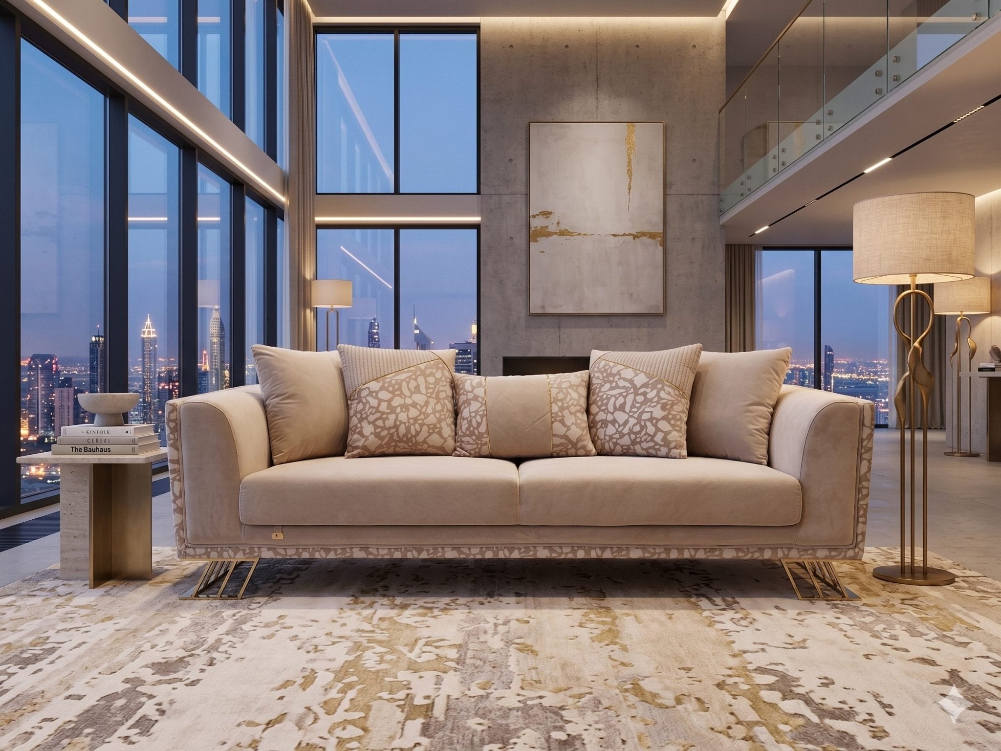 Amara Modern Luxury Velvet Sofa Set Beige - Quality Rugs and Furniture
