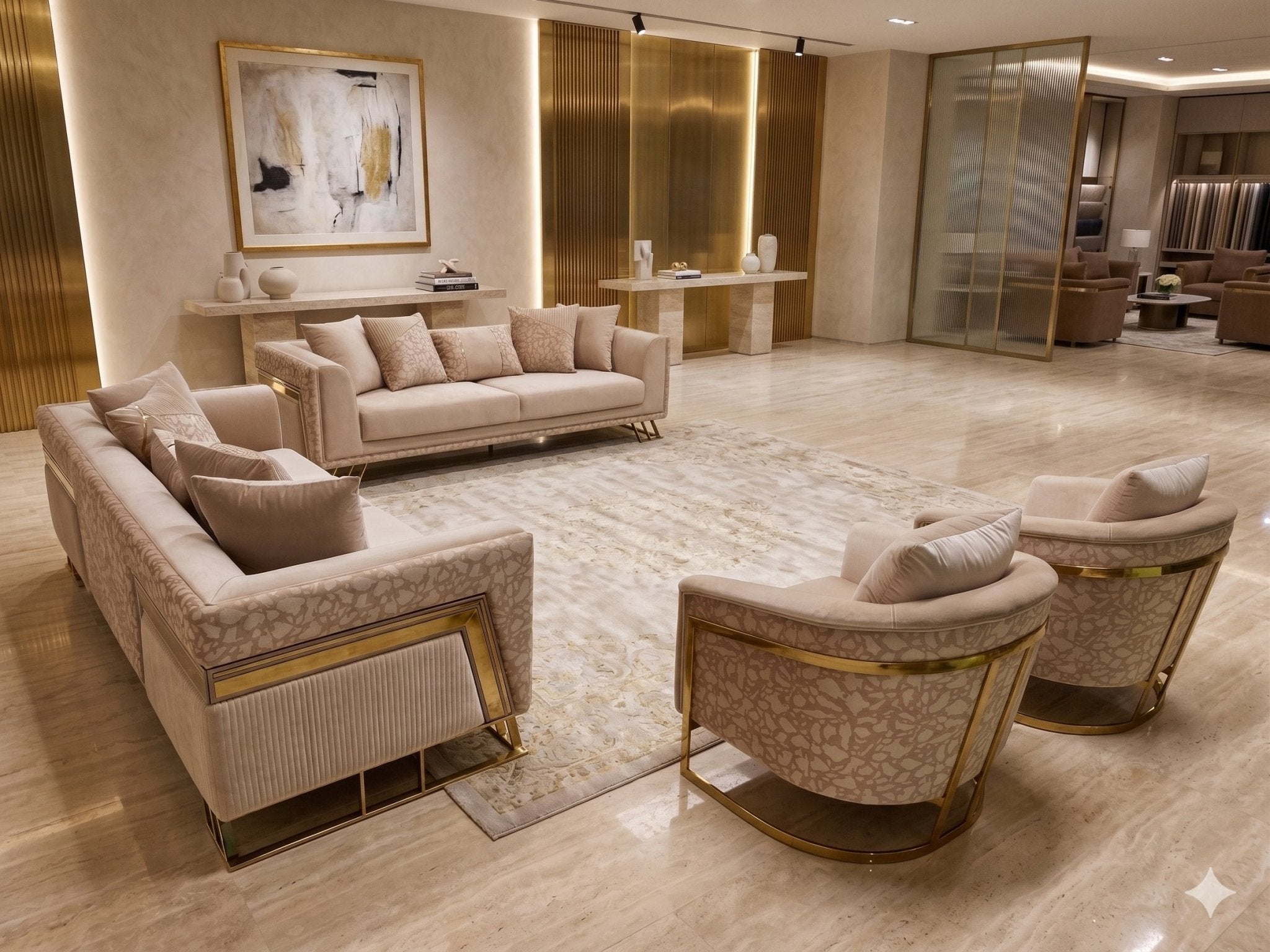 Amara Modern Luxury Velvet Sofa Set Beige - Quality Rugs and Furniture