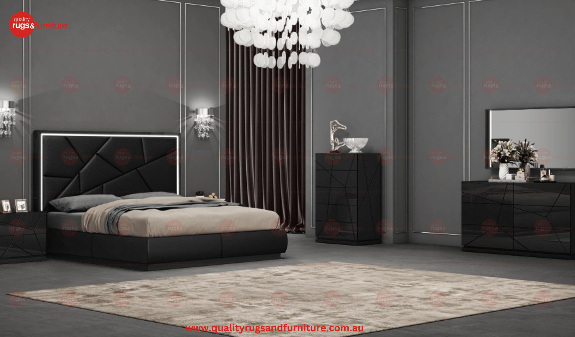 Andes Bedroom Suite Luxury Modern Black - Quality Rugs and Furniture