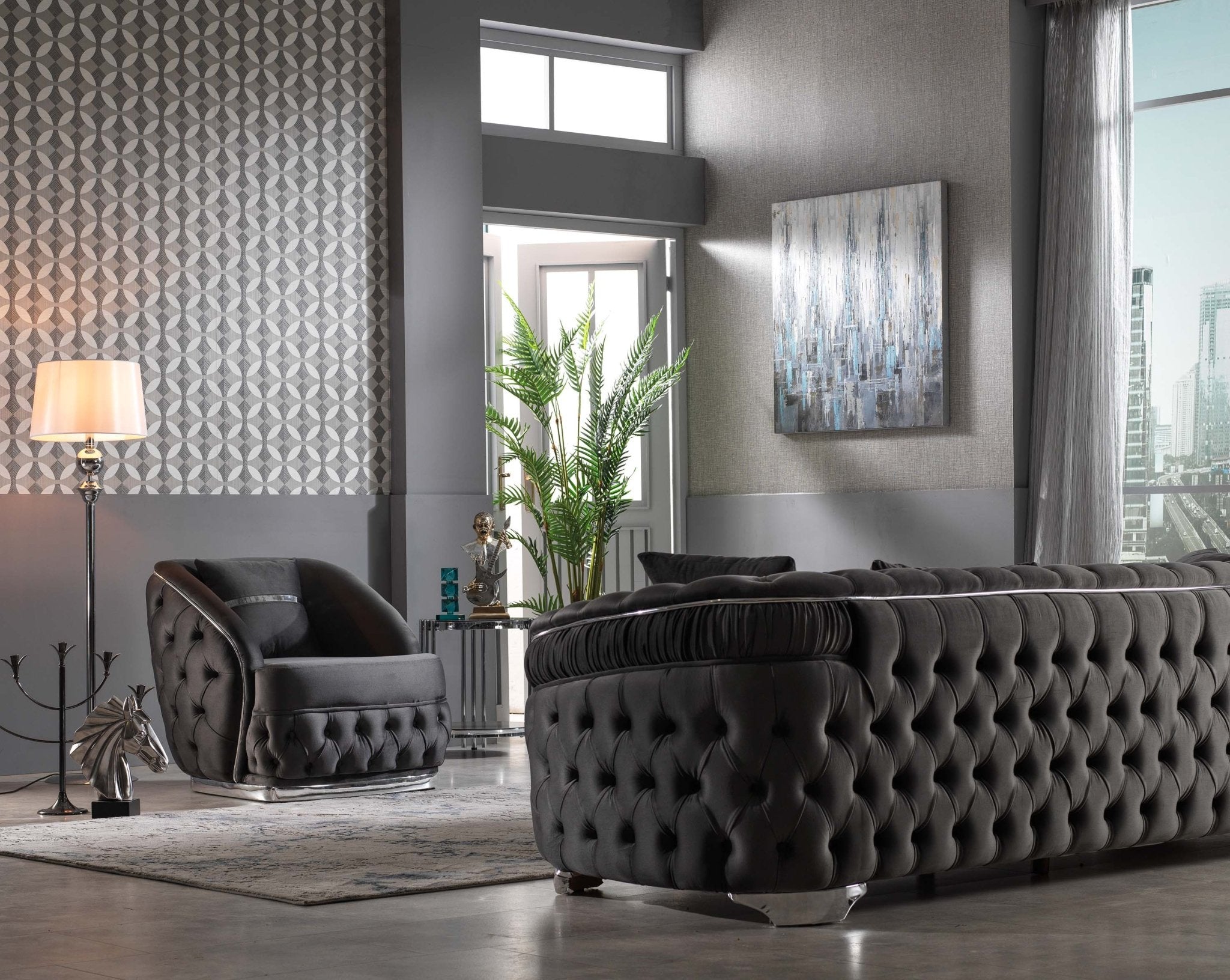 Arizona Velvet Modern Luxury Sofa Set Black Gold - Quality Rugs and Furniture