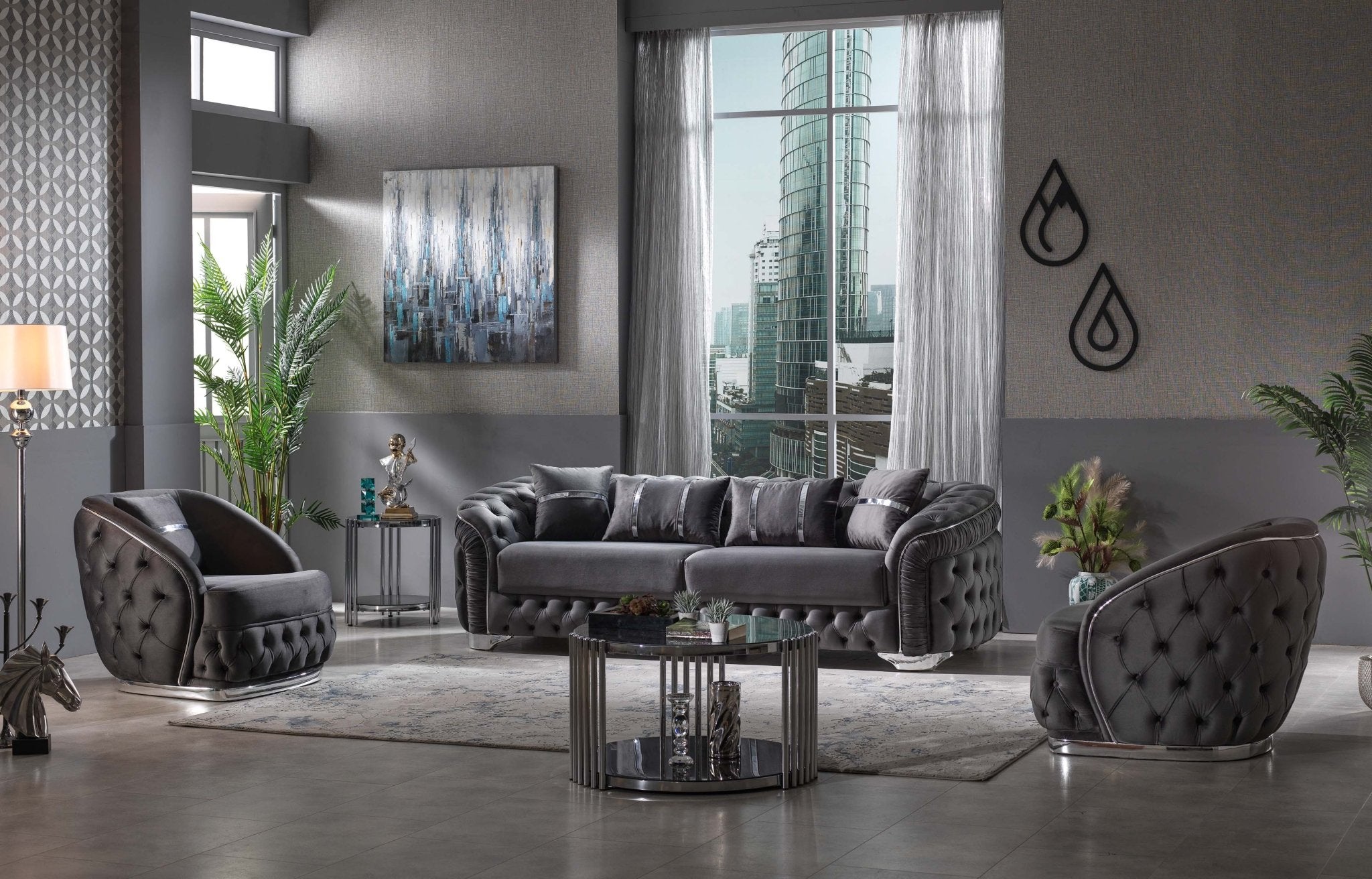 Arizona Velvet Modern Luxury Sofa Set Black Gold - Quality Rugs and Furniture