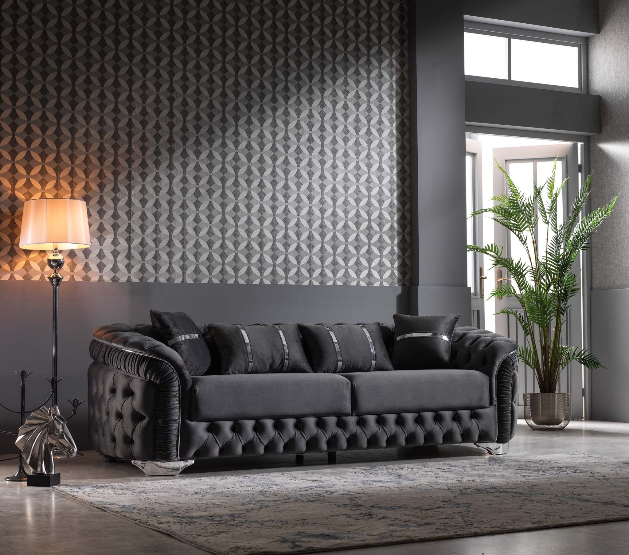 Arizona Velvet Modern Luxury Sofa Set Black Gold - Quality Rugs and Furniture