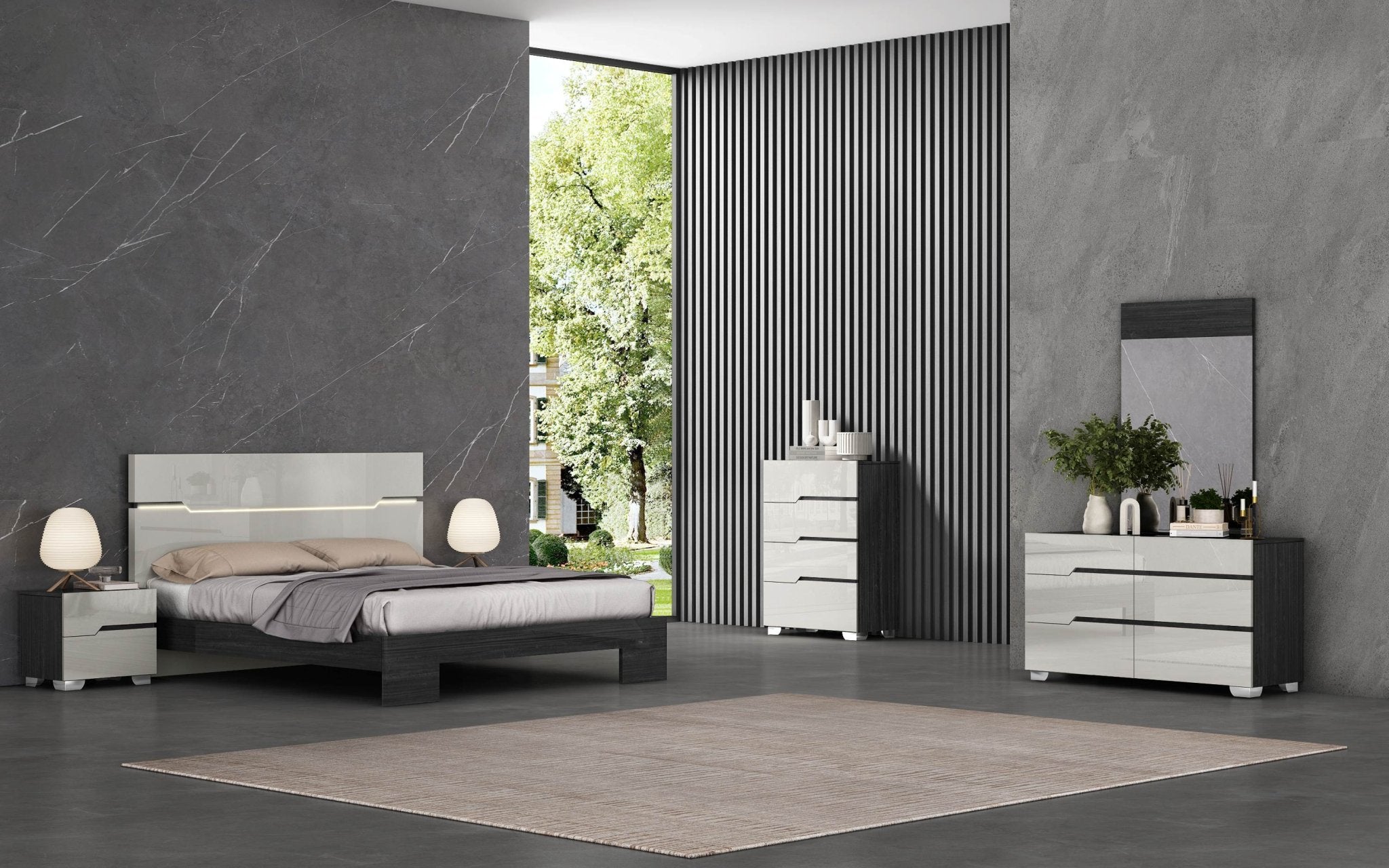 Aurora Bedroom Suite Luxury Modern Gas lift Queen Bed Grey Angley - Quality Rugs and Furniture