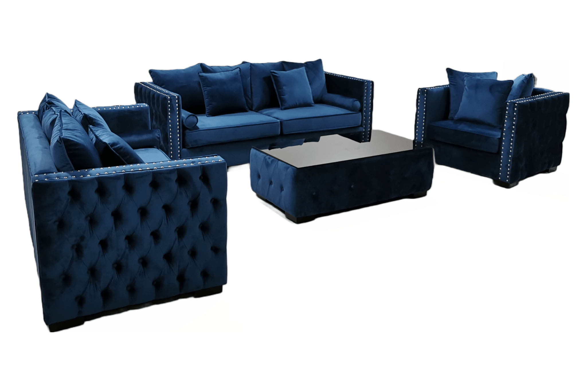 Ava Velvet Sofa Set Blue - Quality Rugs and Furniture