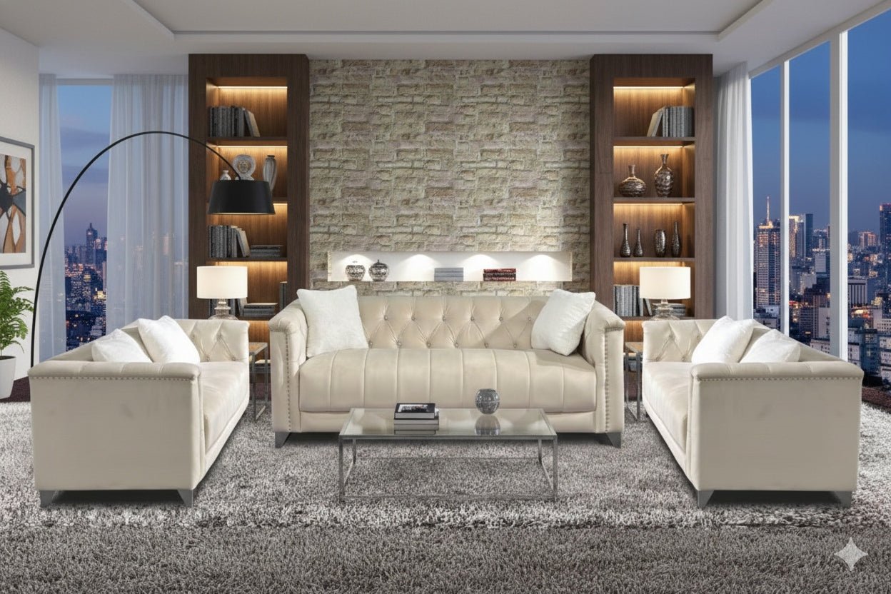 Avera Modern Velvet Sofa Set Grey Silver - Quality Rugs and Furniture