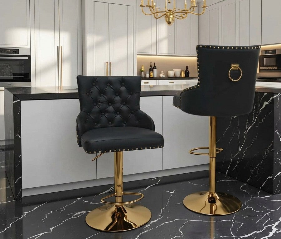 Leo Modern Lift Bar Chair Gold Leg Black PU Leather