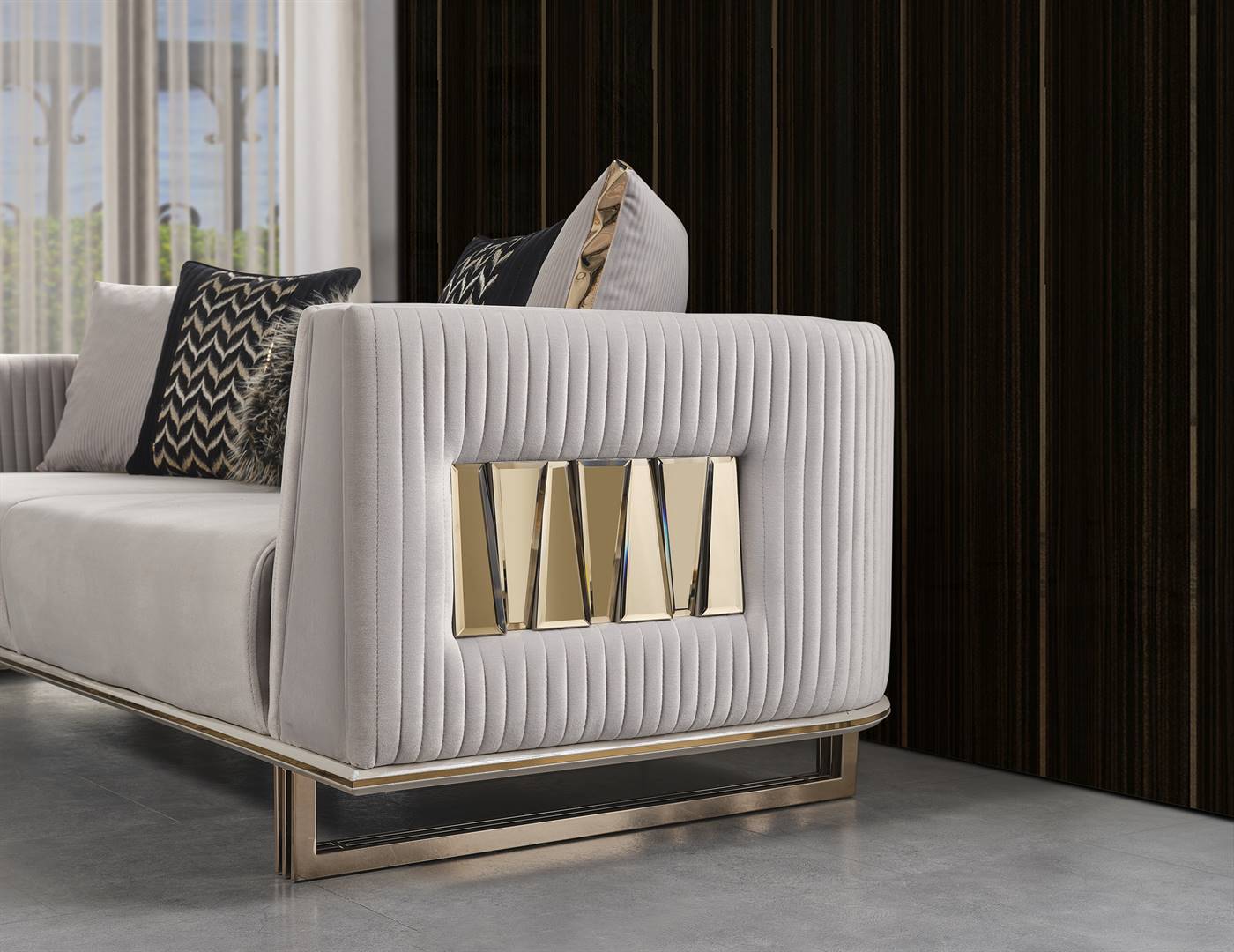 Berlin Art Deco Sofa Set Modern Mid Century Beige - Quality Rugs and Furniture