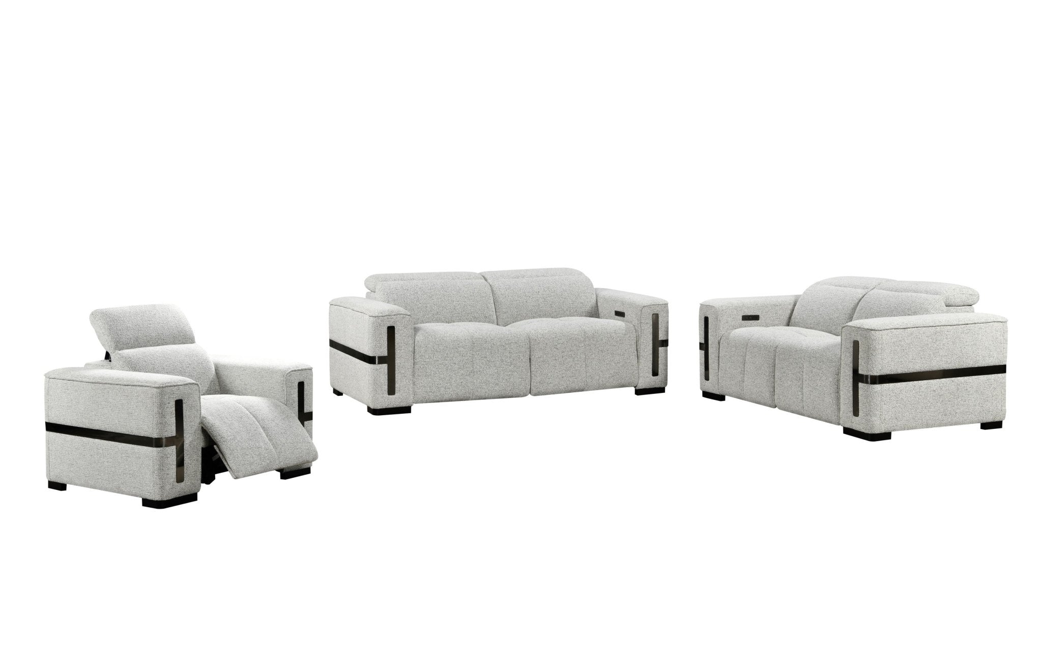 Bliss Luxury Dual Electric Recliner Fabric Sofa Set Grey - Quality Rugs and Furniture