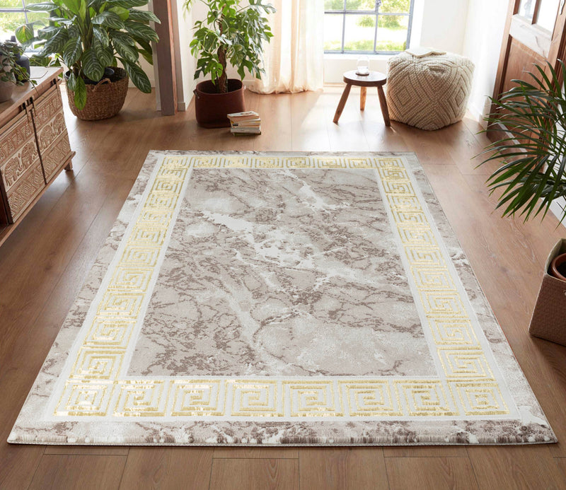 Marmaris D380A Modern Area Rug Cream V.Gold