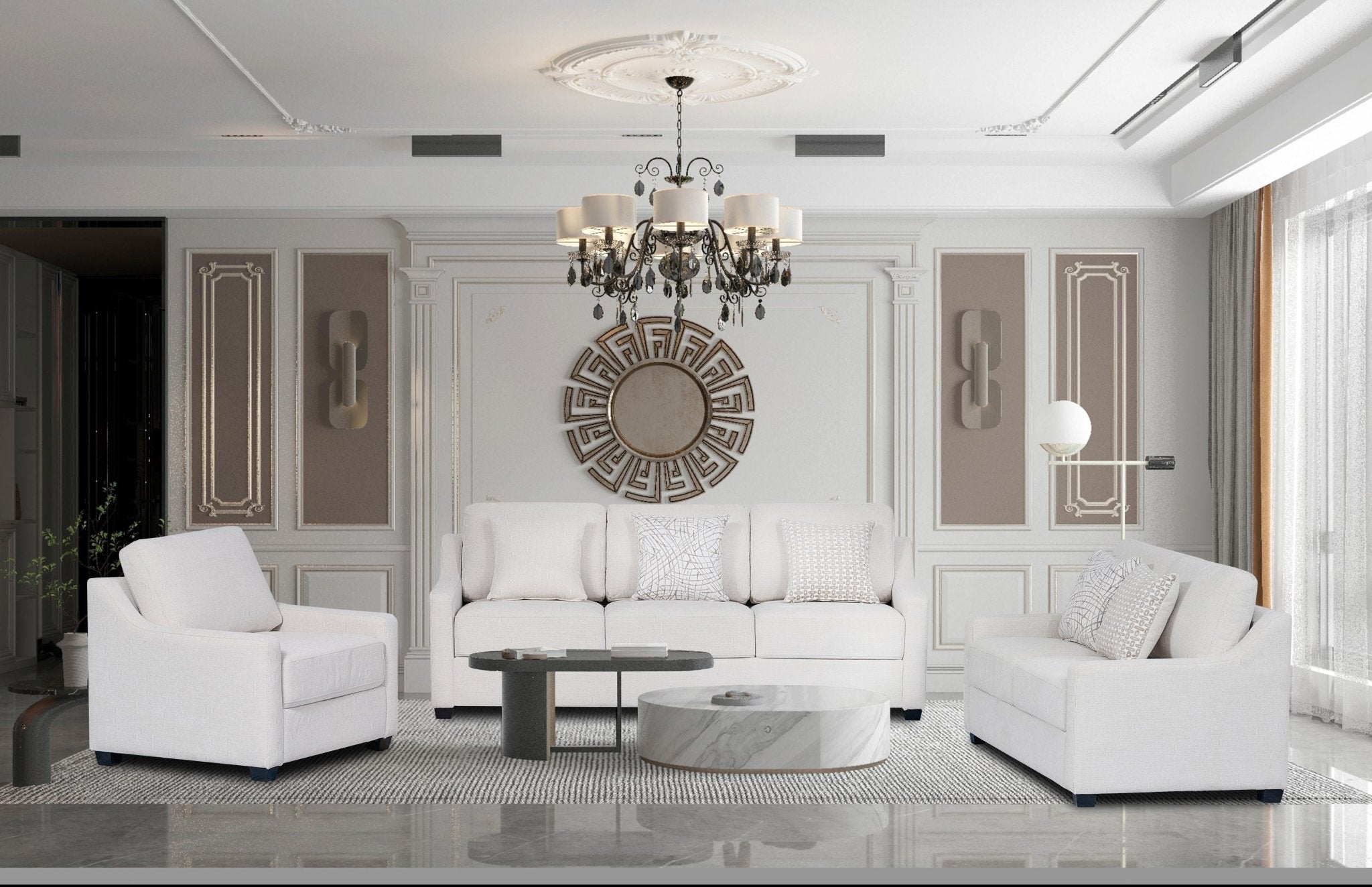 Cameron Beige Fabric Contemporary Sofa Set - Quality Rugs and Furniture