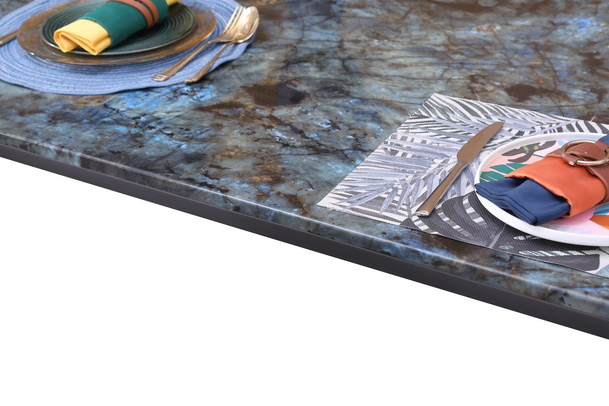 Circa Modern Blue Marble Top Stainless Steel base Dining Table - Quality Rugs and Furniture
