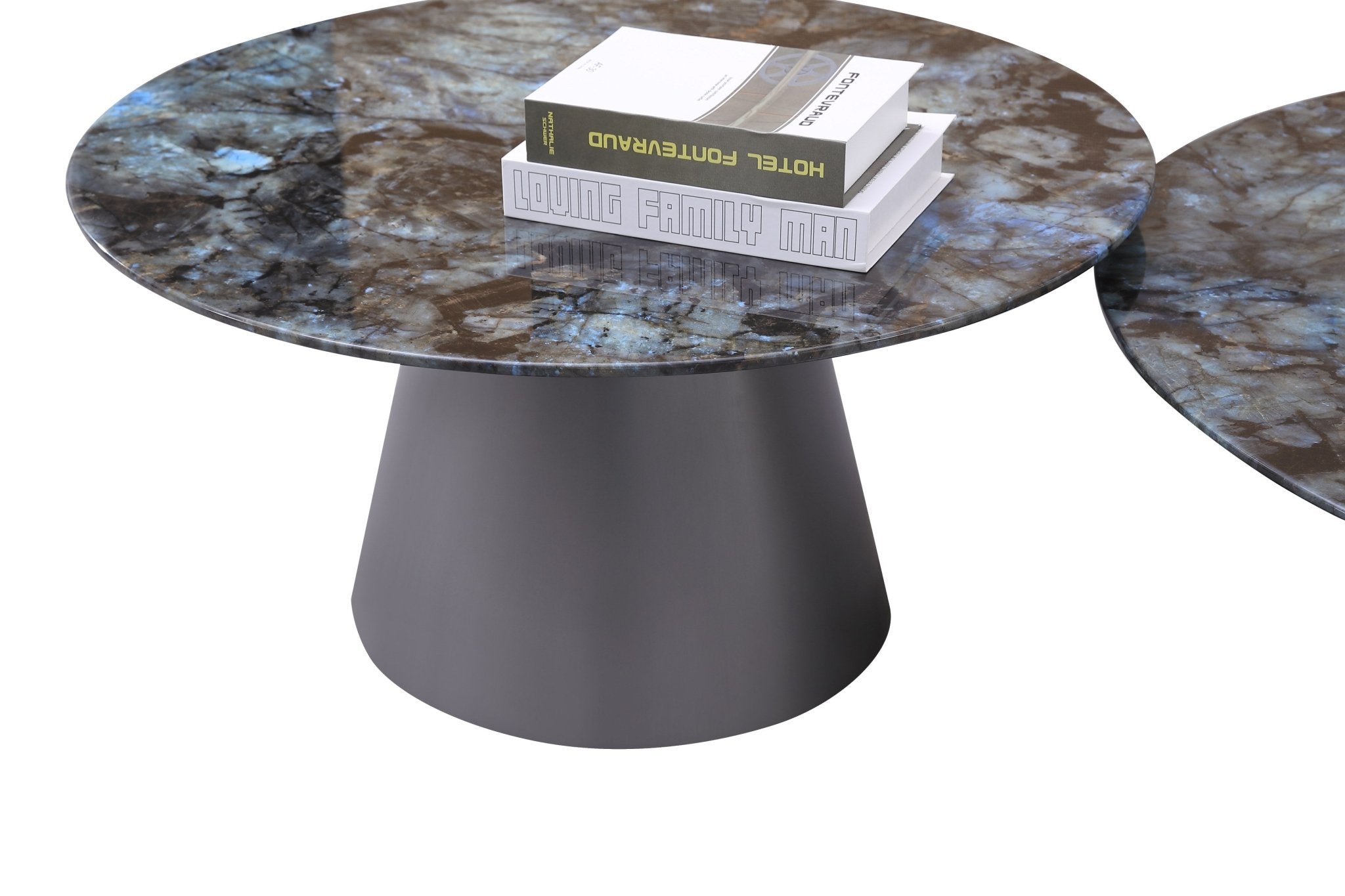 Circa Modern Blue Marble Top Stainless Steel Grey Base Coffee Table - Quality Rugs and Furniture